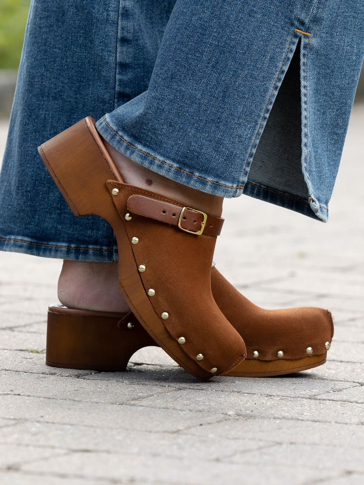 Clogs Suede Leather Brown