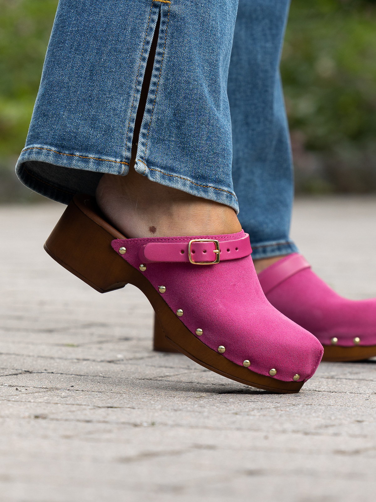 Clogs Suede Leather Fuxia